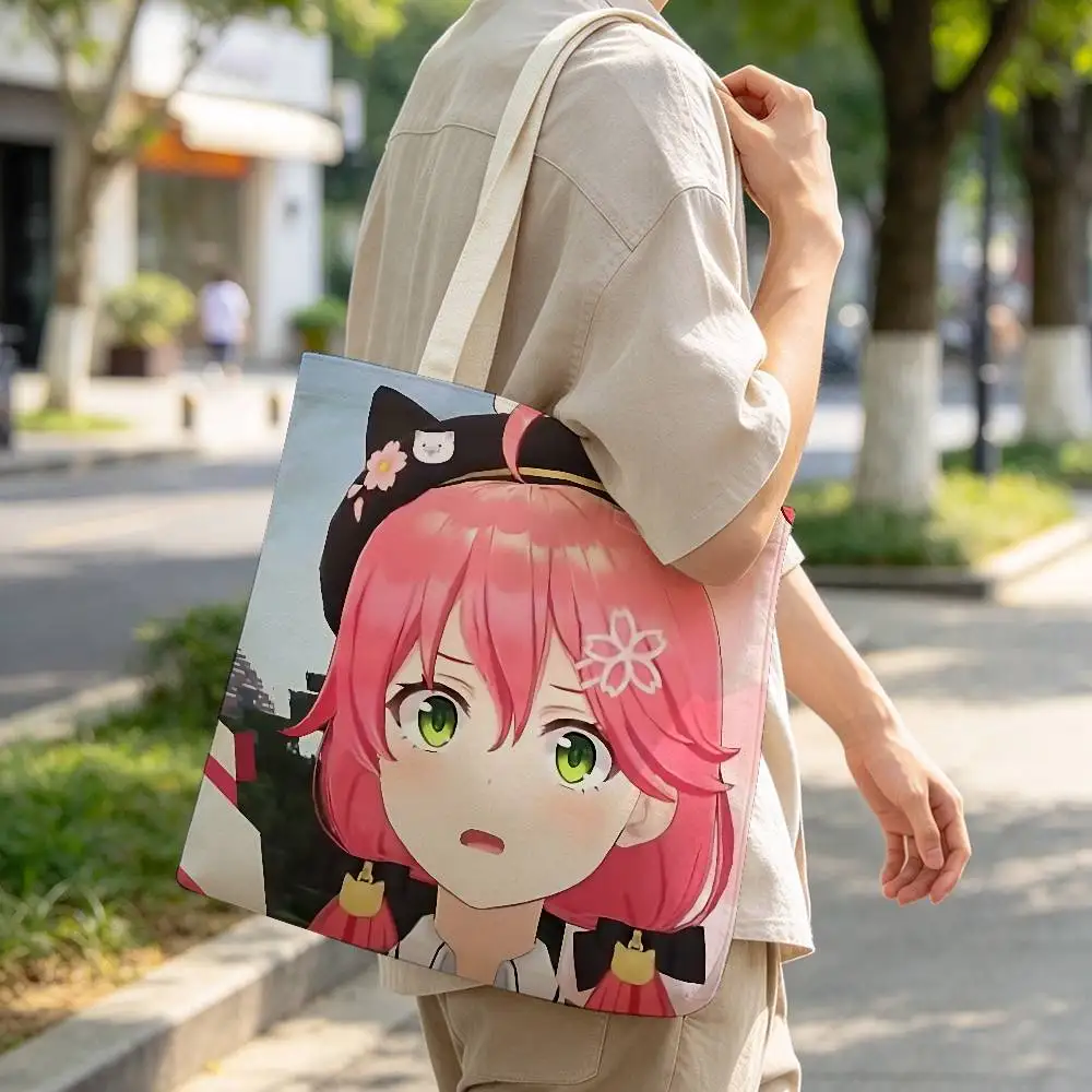 S-Sakura M-Mikos Large Capacity Canvas Shoulder Handbag Folding Eco-Friendly Cotton Tote Bags Reusable Shoulder Bag Grocery Bag