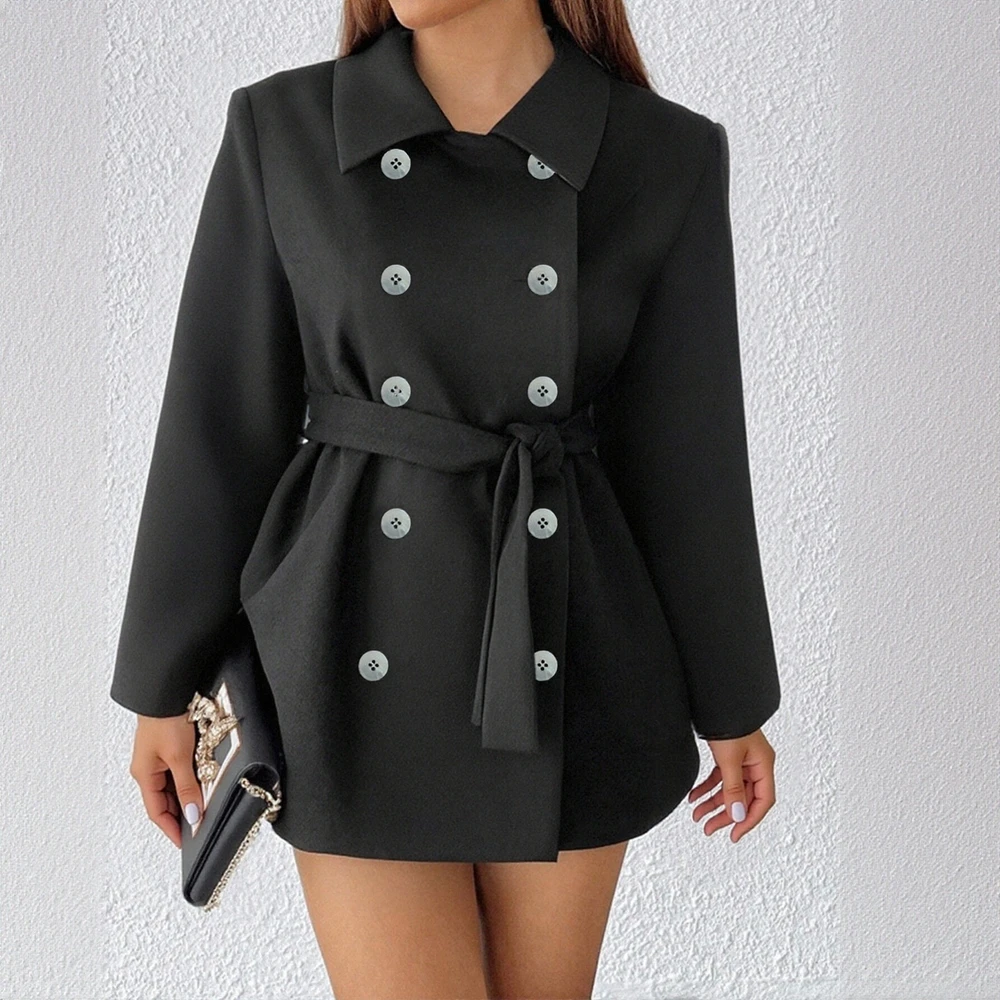 

Женский элегантный шикарный однотонный плащ с длинными рукавами, зимняя современная повседневная осенняя ветровка со шнуровкой и лацканами