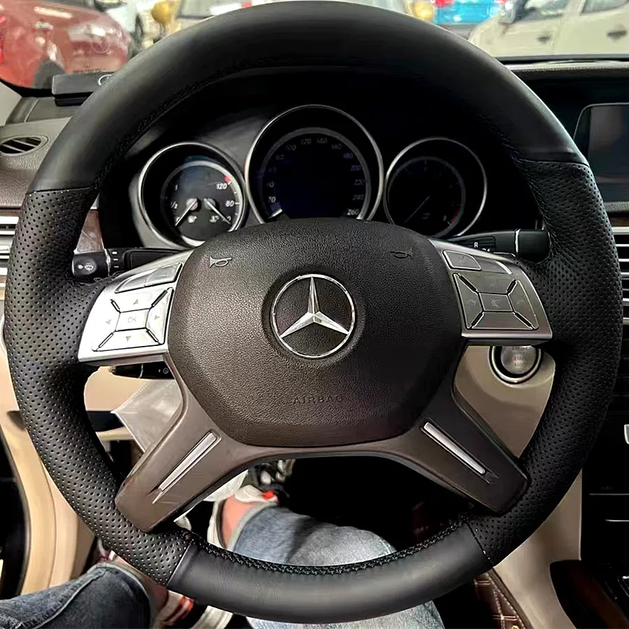 For Mercedes Benz C180 C200 C260 E200 E260 ML320 ML360 ML400 Hand-stitch non-slip Genuine Leather car Steering Wheel Cover