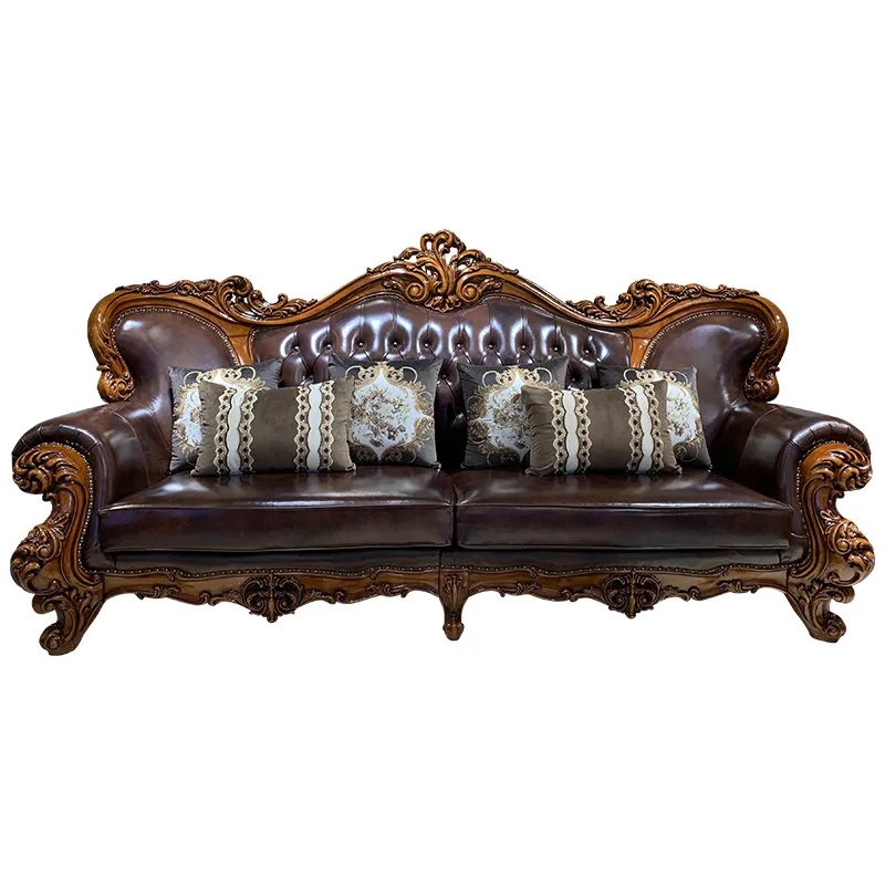 2025 new European leather sofa palace retro log engraved American style