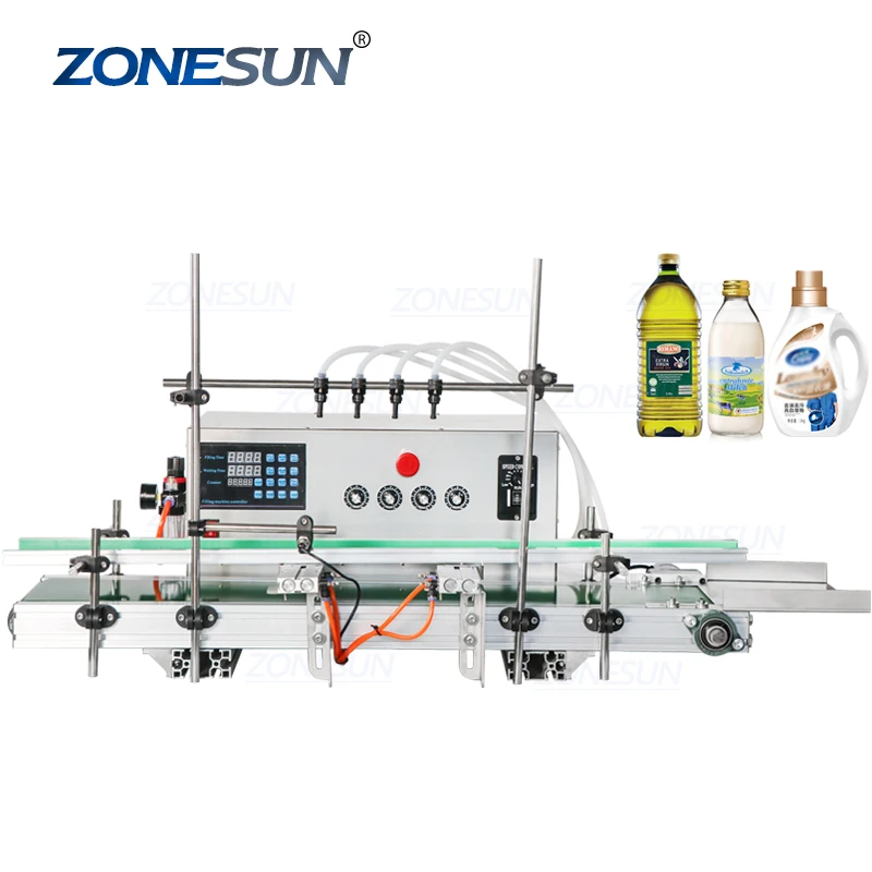 ZONESUN ZS-DTDP5-4 Diaphragm Pump Automatic Liquid Soap Hand Sanitizer Bottle Olive Oil Filling Machine Pneumatic 4 Nozzles