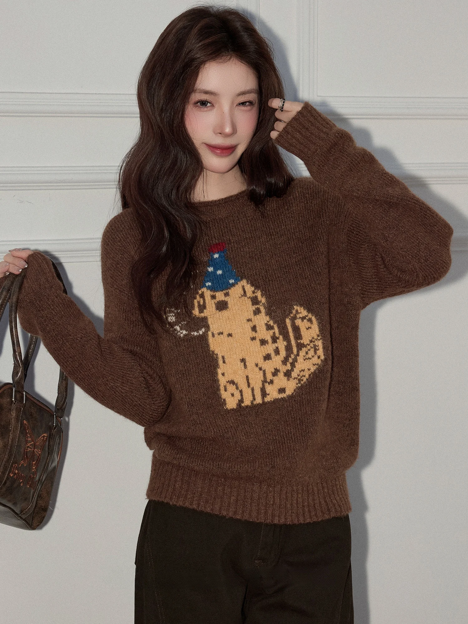 

Женский длинный вязаный свитер на осень-зиму, мягкий, уютный, повседневный, кофейного цвета, комфортный топ