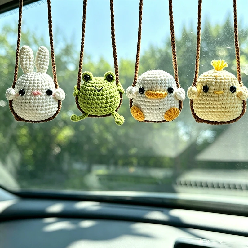 1 PC New Handmade Knitted Charms Cute Frog, Penguin,Duck,Chick ,Rabbit Animal Car Charms Car Decoration Cute Car Accessories