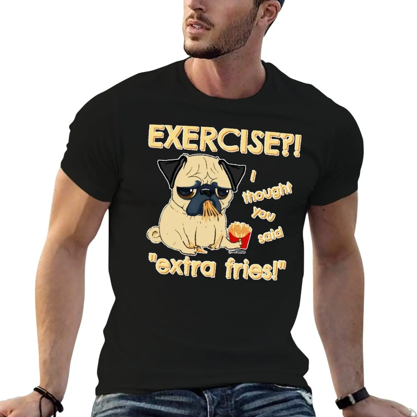 Pug with Extra Fries T-Shirt anime shirt Clothing mens tall t shirts