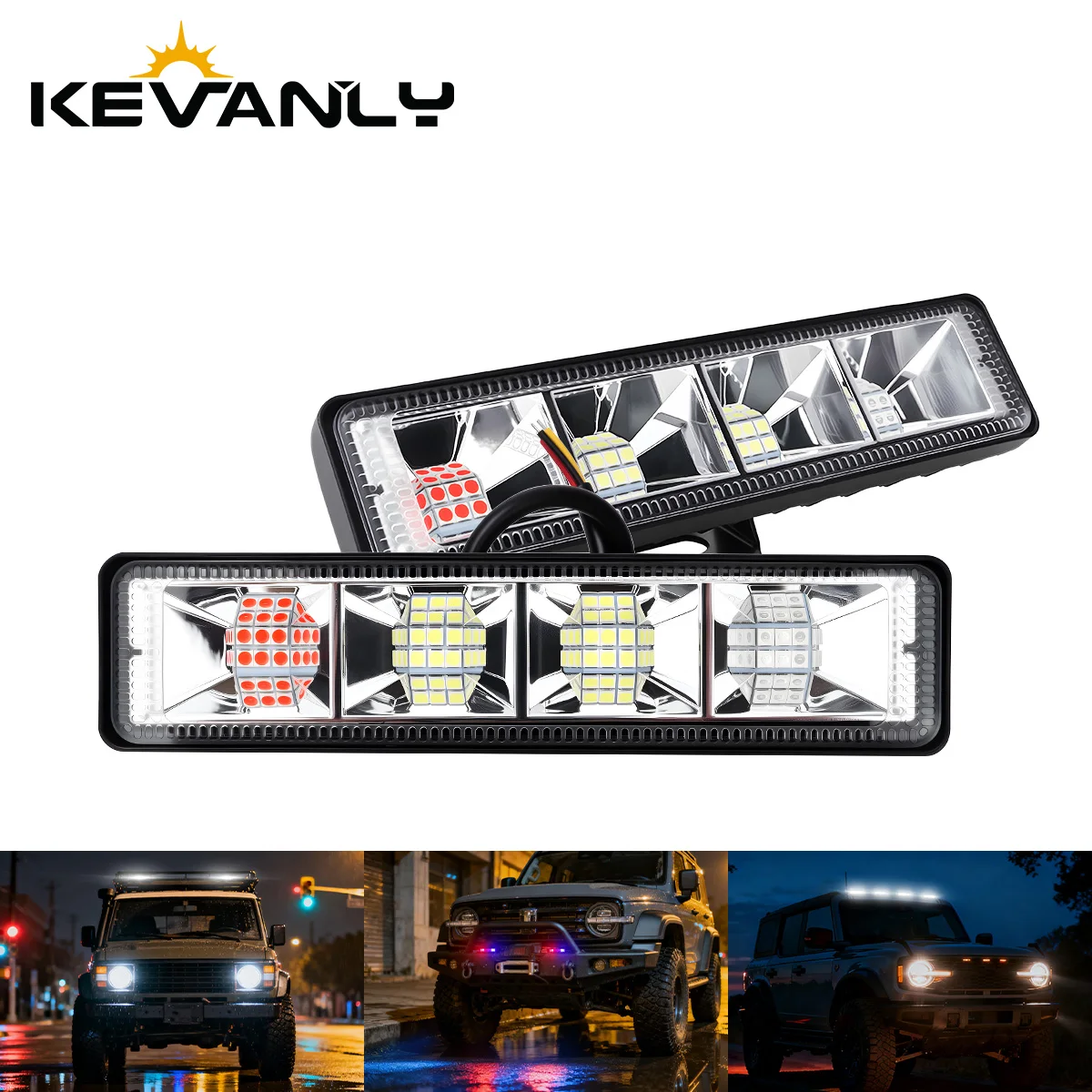 1/2x Car Work Light LED Bar 4x4 24LED Spotlight 3-Color Excavator 12-60V LED Combo Beam For Offroad SUV ATV Tractor Boat Trucks