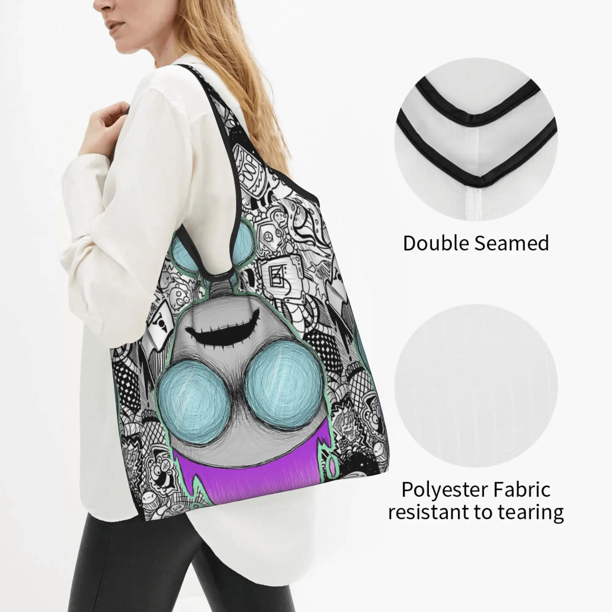 Custom Z-Zims Cartoon Movie Shopping Bag Women Portable Big Capacity Grocery Science Fiction Shopper Tote Bags