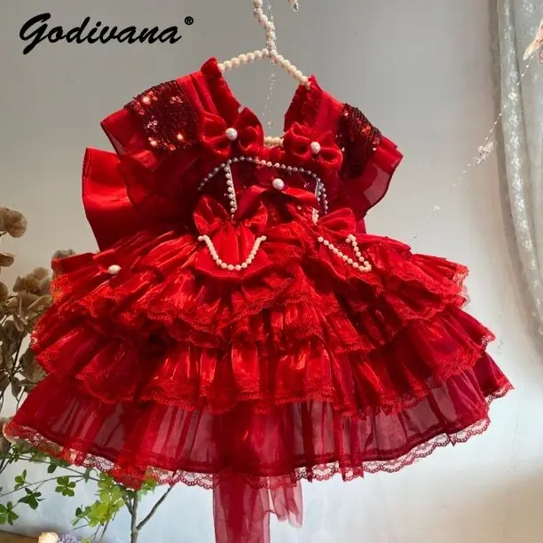 sweet-girls-red-new-years-outfit-first-birthday-lolita-princess-flower-girl-dress-kids-heavy-pearls-sequined-bow-mesh-cake-dress