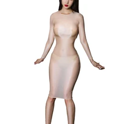 Smooth See-through Mesh Sexy Erotic Dresses Women Tight Stretch Wrap Hip Dressy Ladies Uniforms Temptation Intimate Clothes Sex