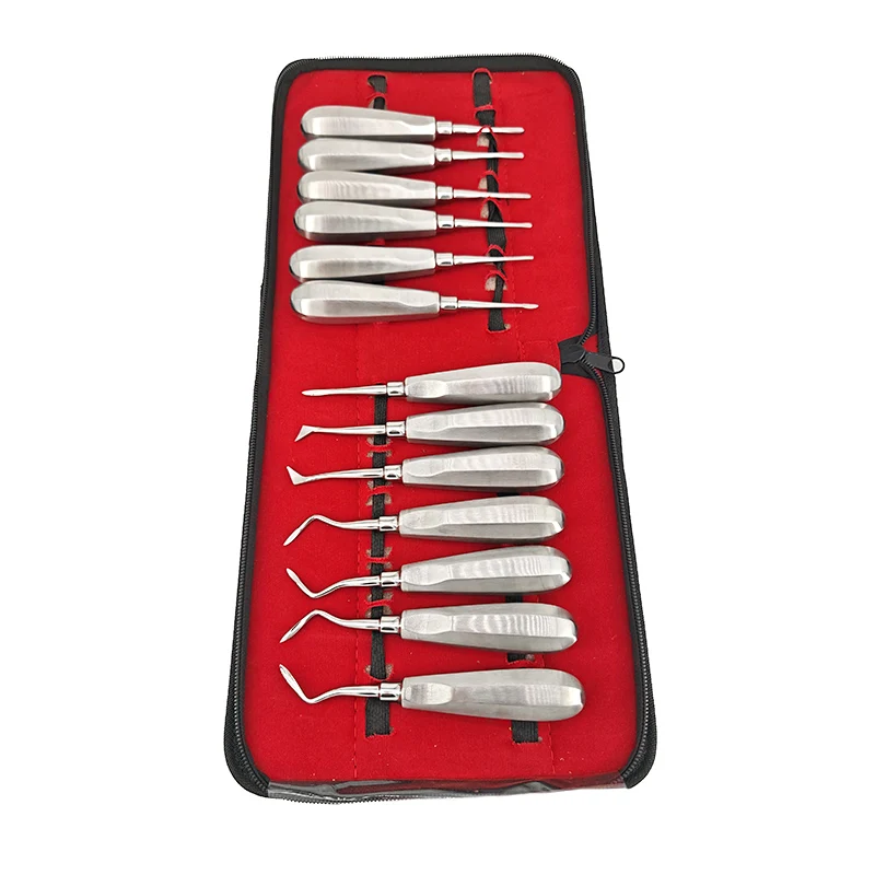 13PCS/Set Dentistry Tooth Extracting Forceps Dental Elevator Stainless Steel Curved Root Lift Elevator Pliers Surgical Tool Dent