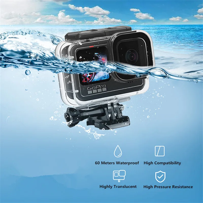 60M Waterproof Housing Case for Gopro Hero 13 12 11 10 9 Diving Protective Underwater Cover Lens Filter Buoyancy Rod Set