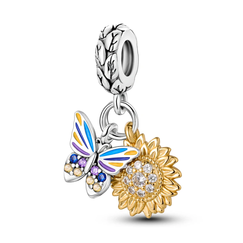

Original 925 Sterling Silver Sunflower Butterfly Charms Pendant Fit 3mm Original Bracelet DIY Women Exquisite Party Jewelry Gift