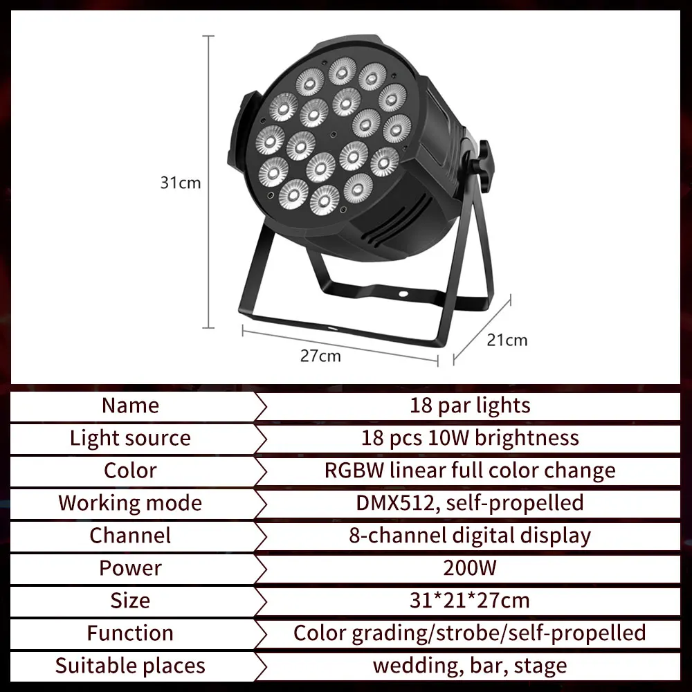 Profissional LED Alumínio Par Luzes, Iluminação de Palco para DJ, Disco Party, Boate, Casamento, RGBWAUV, DMX 512 Controle, 18x10W