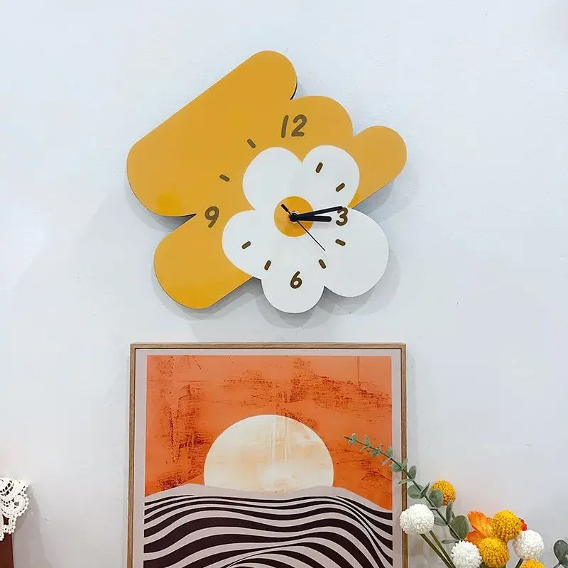 

Wood Cartoon Art Flower Clocks Living Room Silent Wall Clocks Plastic Kids Room Simple Plant Home Accessories Decorative Korean