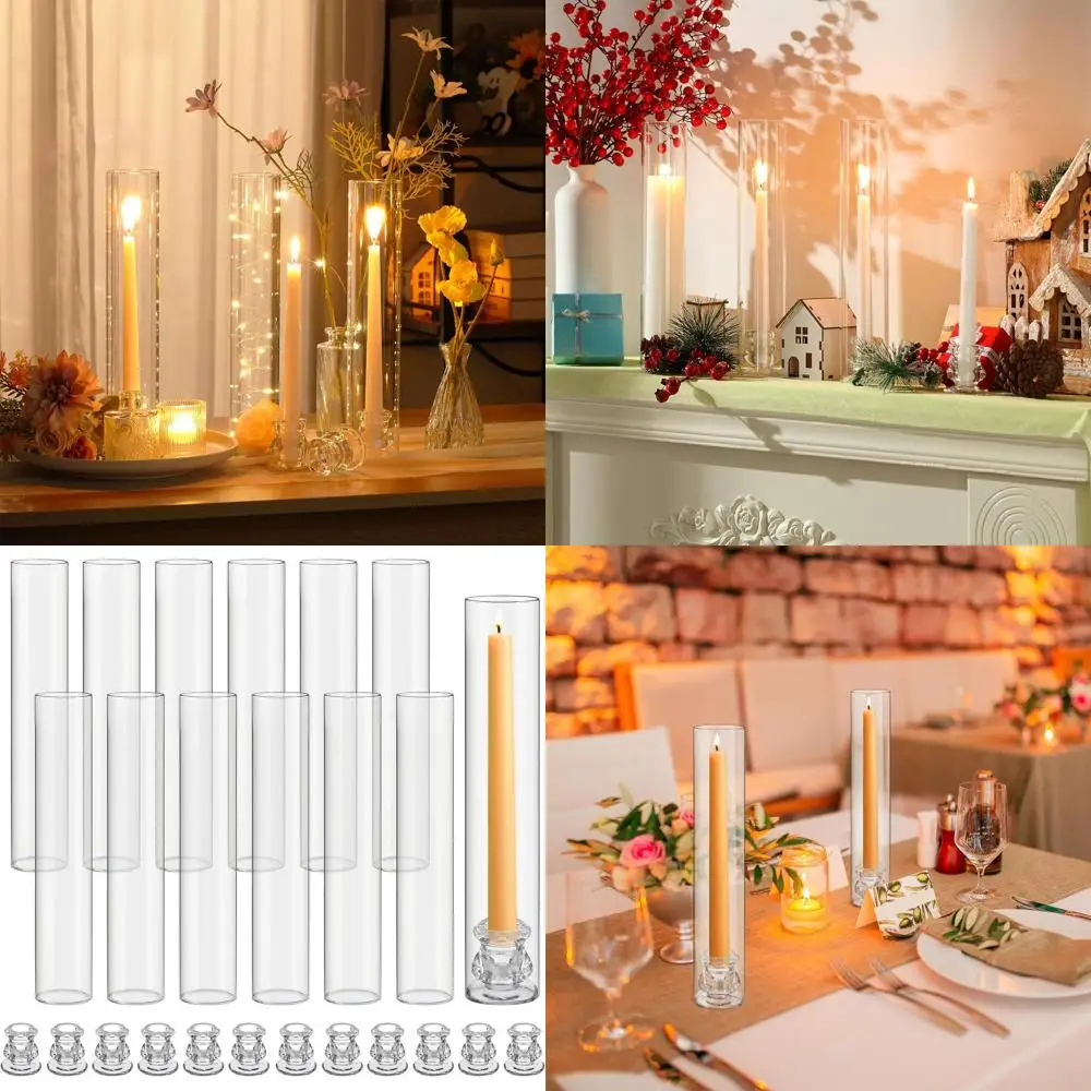 

12-Pack 12.6 Clear Glass Candle Holders for Valentine's Day or Wedding Centerpieces