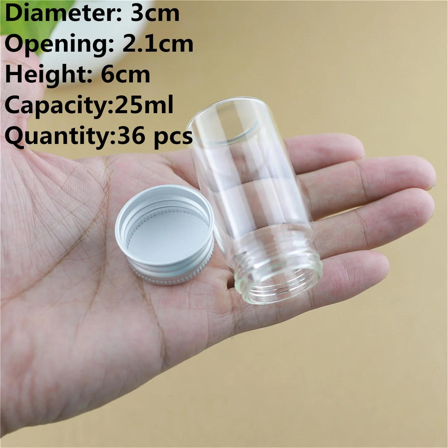 Glass tube 36 pcs/lot 25ml Mini Glass Bottles Aluminum Caps Glass Jars Vials Glass Containers Cute Small Bottles