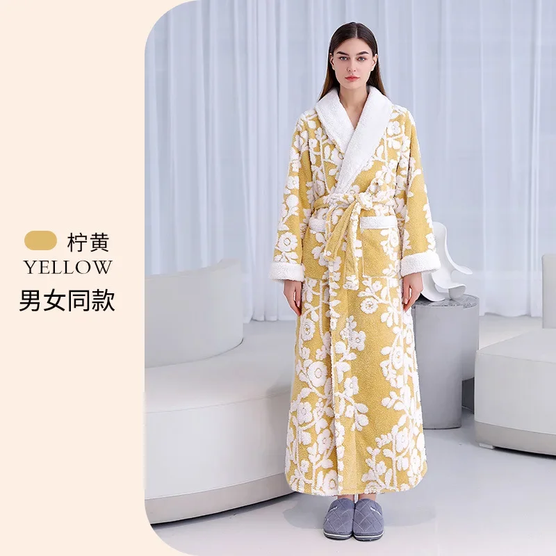 Winter Dicke Paar Robe Korallen Fleece Nachtwäsche Warme Flanell Kimono Bademantel Kleid mit Tasche Männer Homewear Lounge Tragen