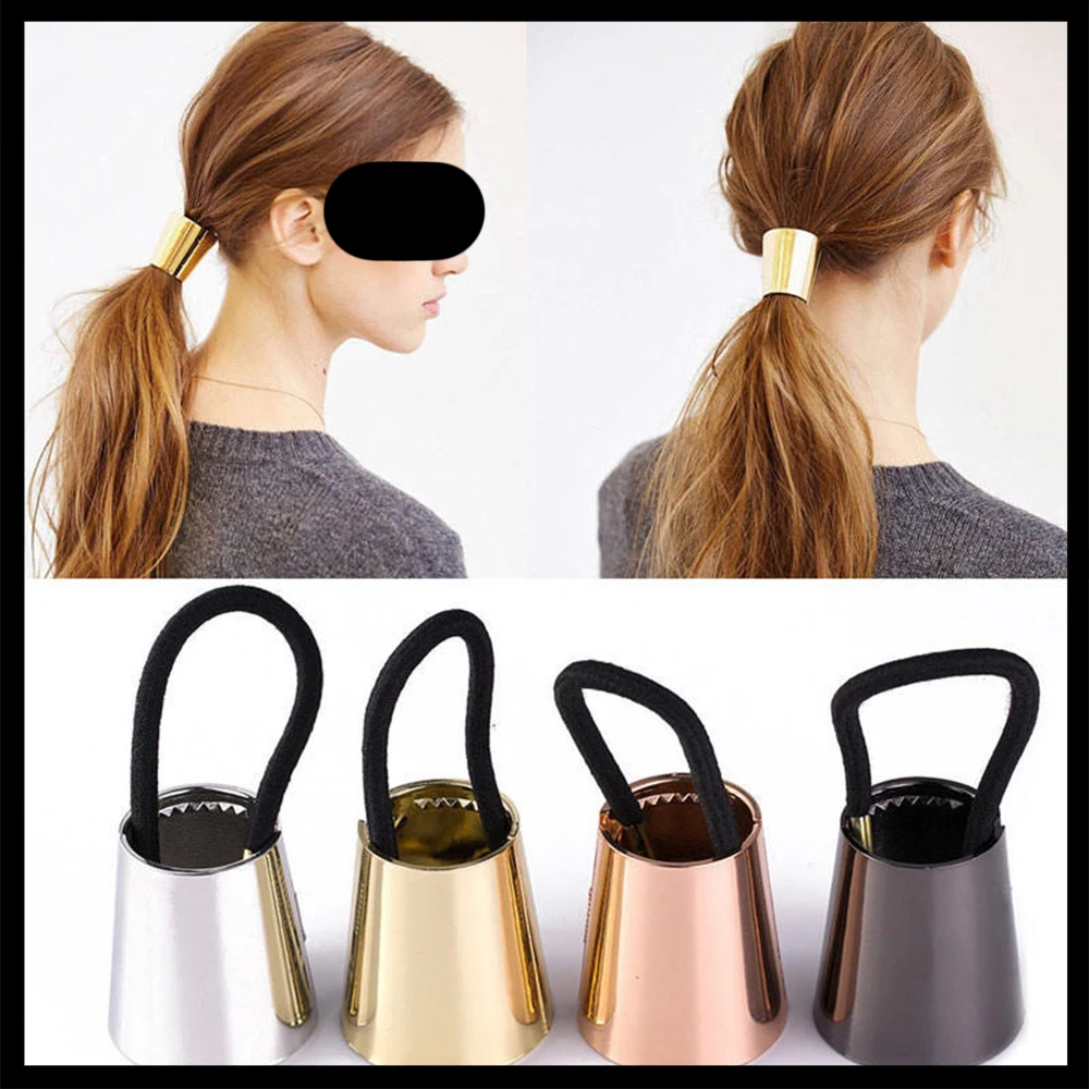 New 1pc Chic Hair Clip Woman Girls Fake Metal Color Elastic Ponytail Holder Hair Cuff Wrap Tie Band Ring Rope For Gift