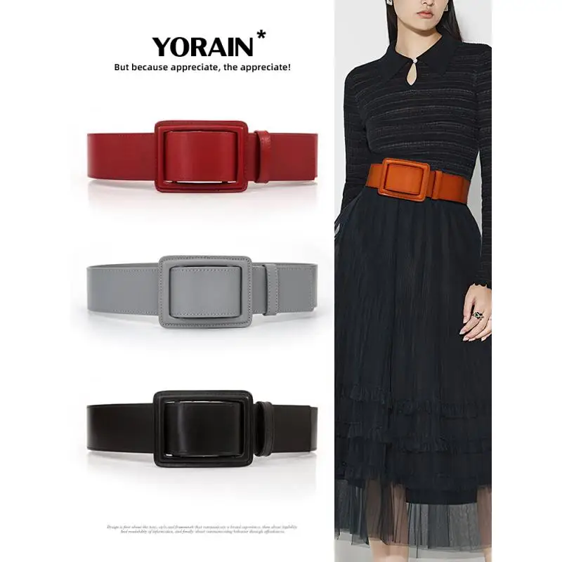 High Quality Luxury Fashion Top Layer Cowhide Belt Women Decorative Dress Waist Cover Wide Wine Red Genuine Leather New Spring
