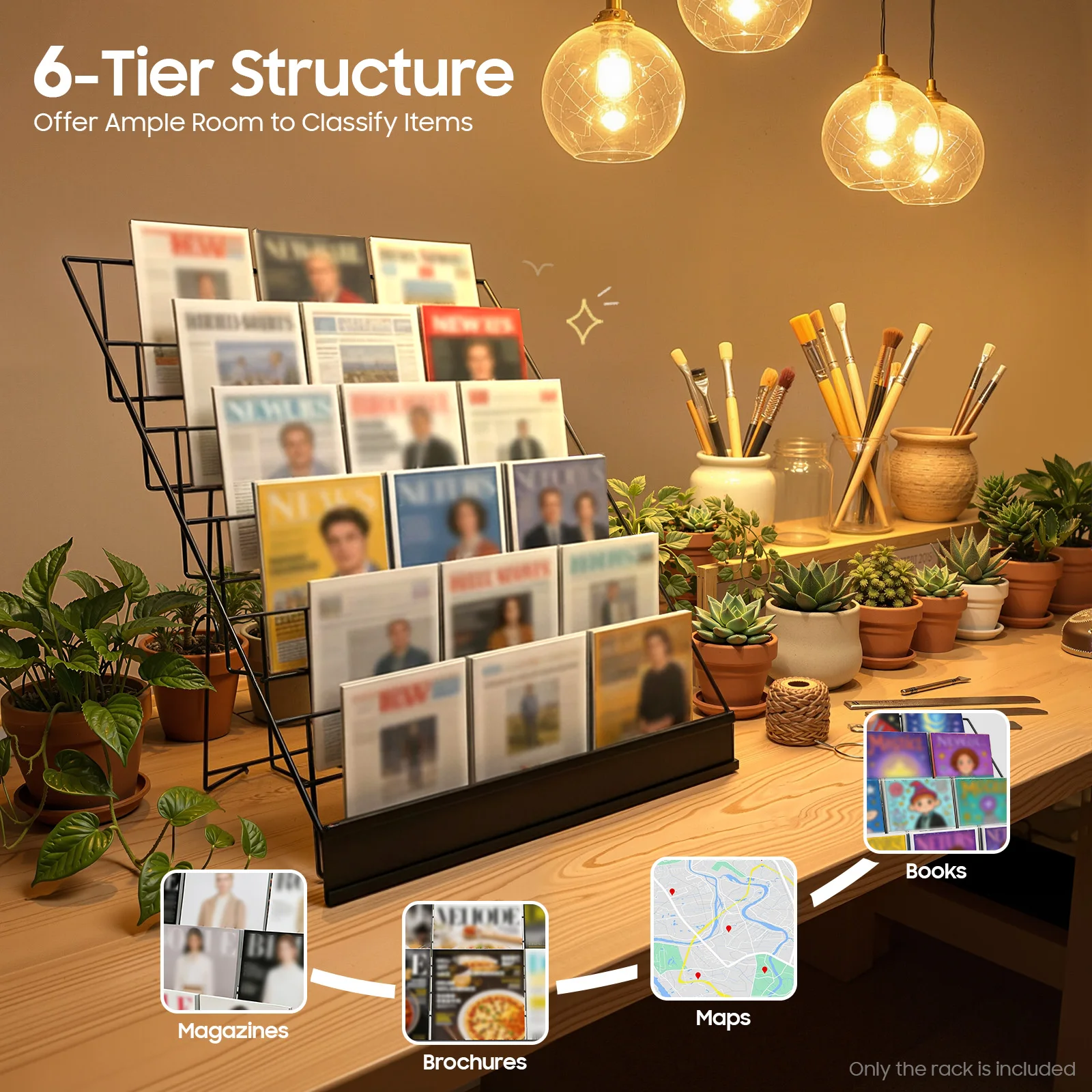 6 Tier Book Display Rack, Comic Book Display Wire Rack Greeting Card Display with Panel Fence, 18