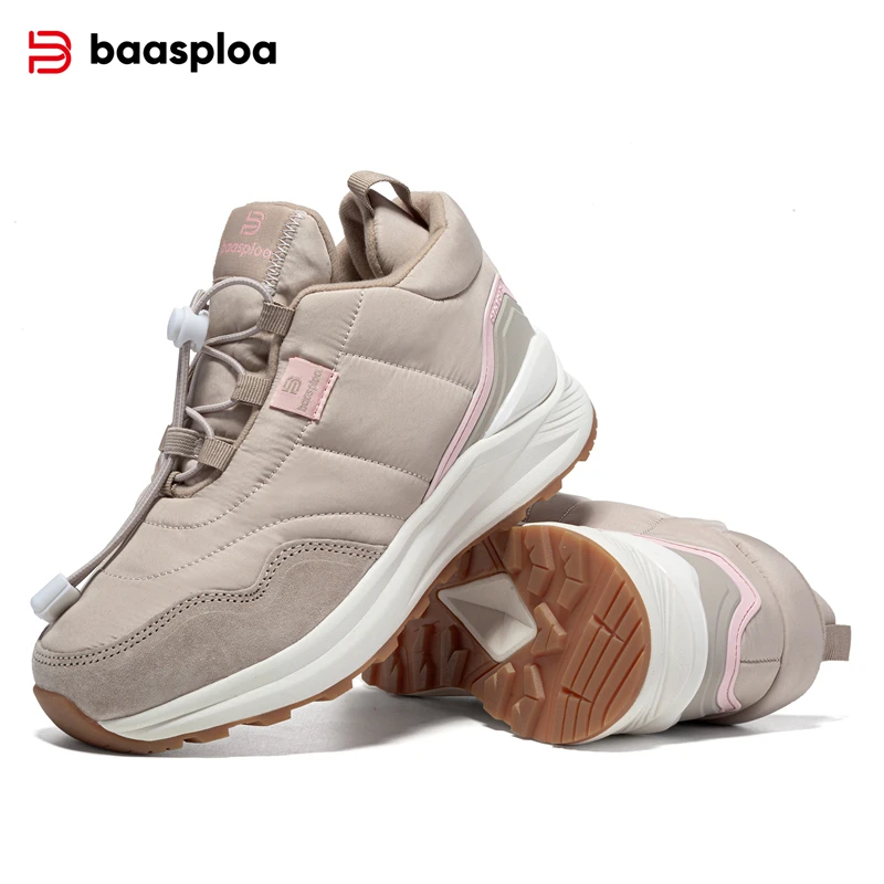 

Baasploa Winter Women Snow Boots New Fashion Leather Waterproof Casual Walking Shoes for Women Keep Warm Plush Cotton Shoes