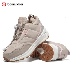 Baasploa Winter Women Snow Boots New Fashion Leather Waterproof Casual Walking Shoes for Women Keep Warm Plush Cotton Shoes