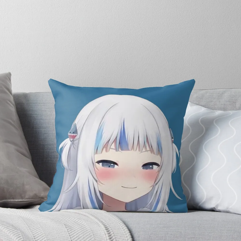 

Gawr Gura blushing smug smile without hoodie - Hololive #hololiveEnglish #holoMyth Throw Pillow Cushions For Sofa pillow