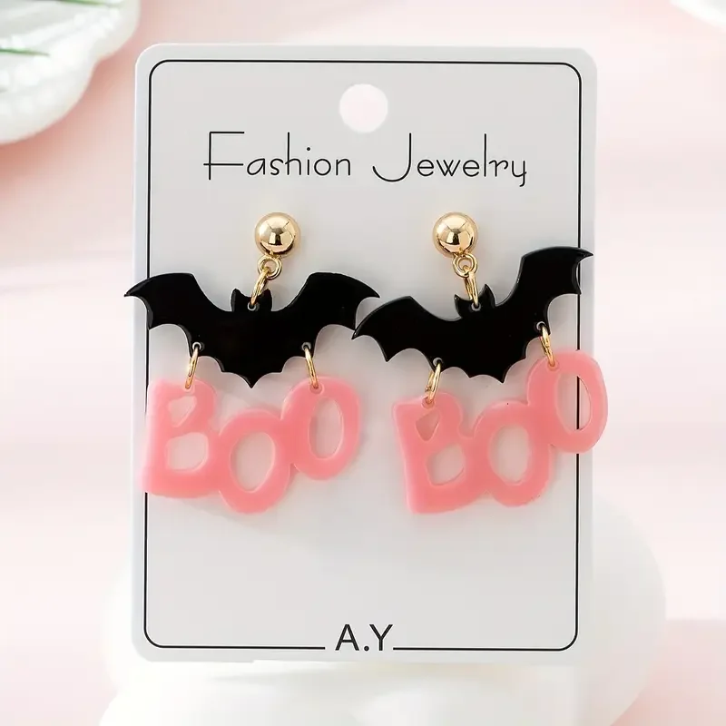 1 Pair Halloween Horror Bat BOO Letter Design Women'S Fashion Dangle Earrings, Perfect Gift for Parties and Gatherings