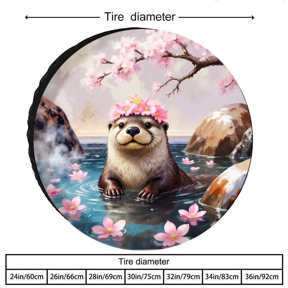 Otter in Hot Spring Print Tire Cover Polyester Spare Wheel Cover for SUV Truck