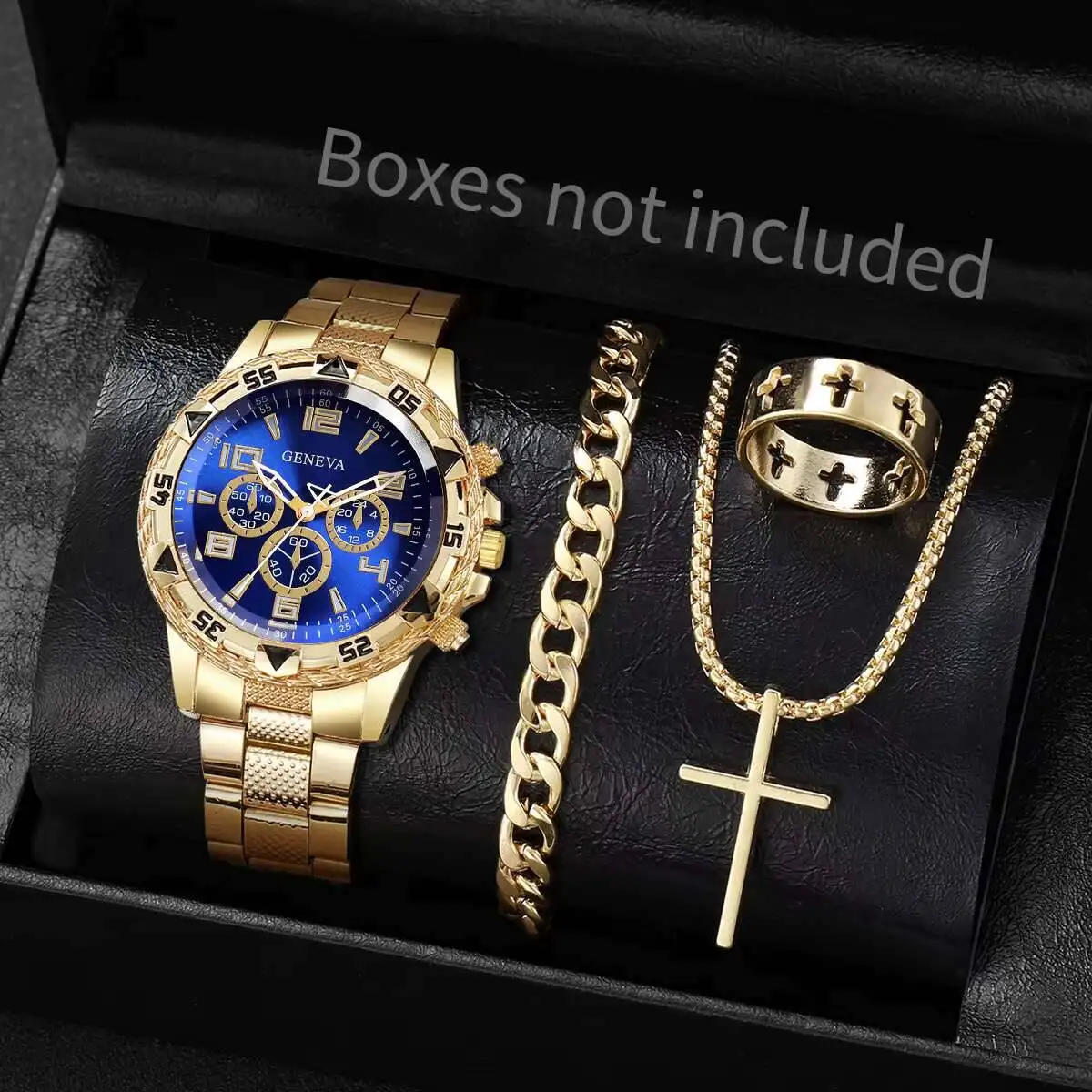 4PCS/Set Fashion Men Business Watches Luxury Large Dial Men's Analog Quartz Watch Jewelry Set Reloj Hombre（Without Box）