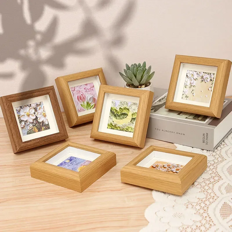 Oil Painting Stick Mini Square Picture Frame Wooden Retro Photo Frame Children's Artwork Mounted
