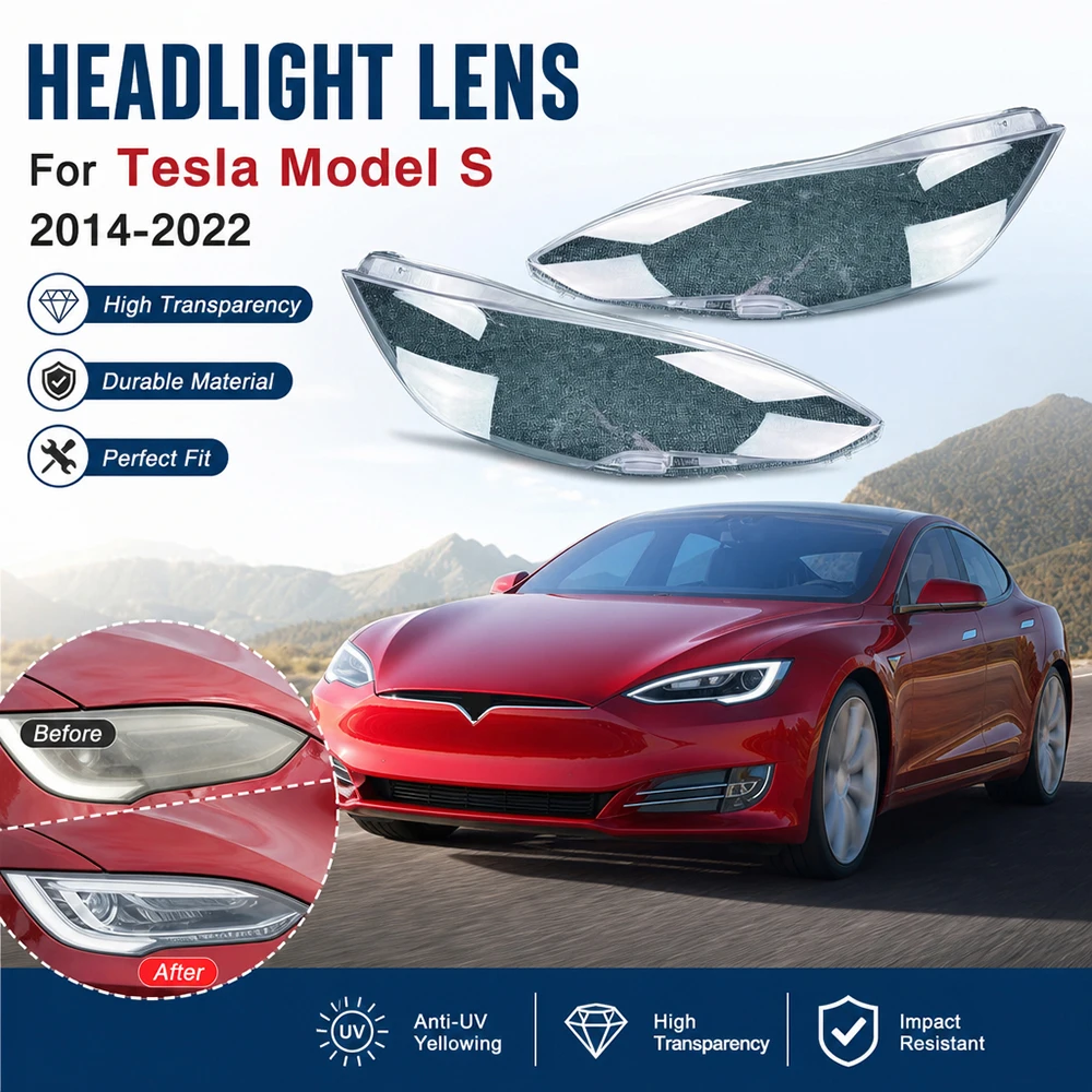 High Transmittance Anti-yellowing PC Headlight Lens Cover Direct Replacement For Tesla Model S 2014-2022 Auto Lighting Parts