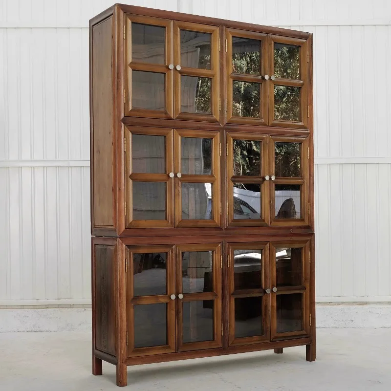 Vintage glass cabinet solid wood vintage style glass display cabinet