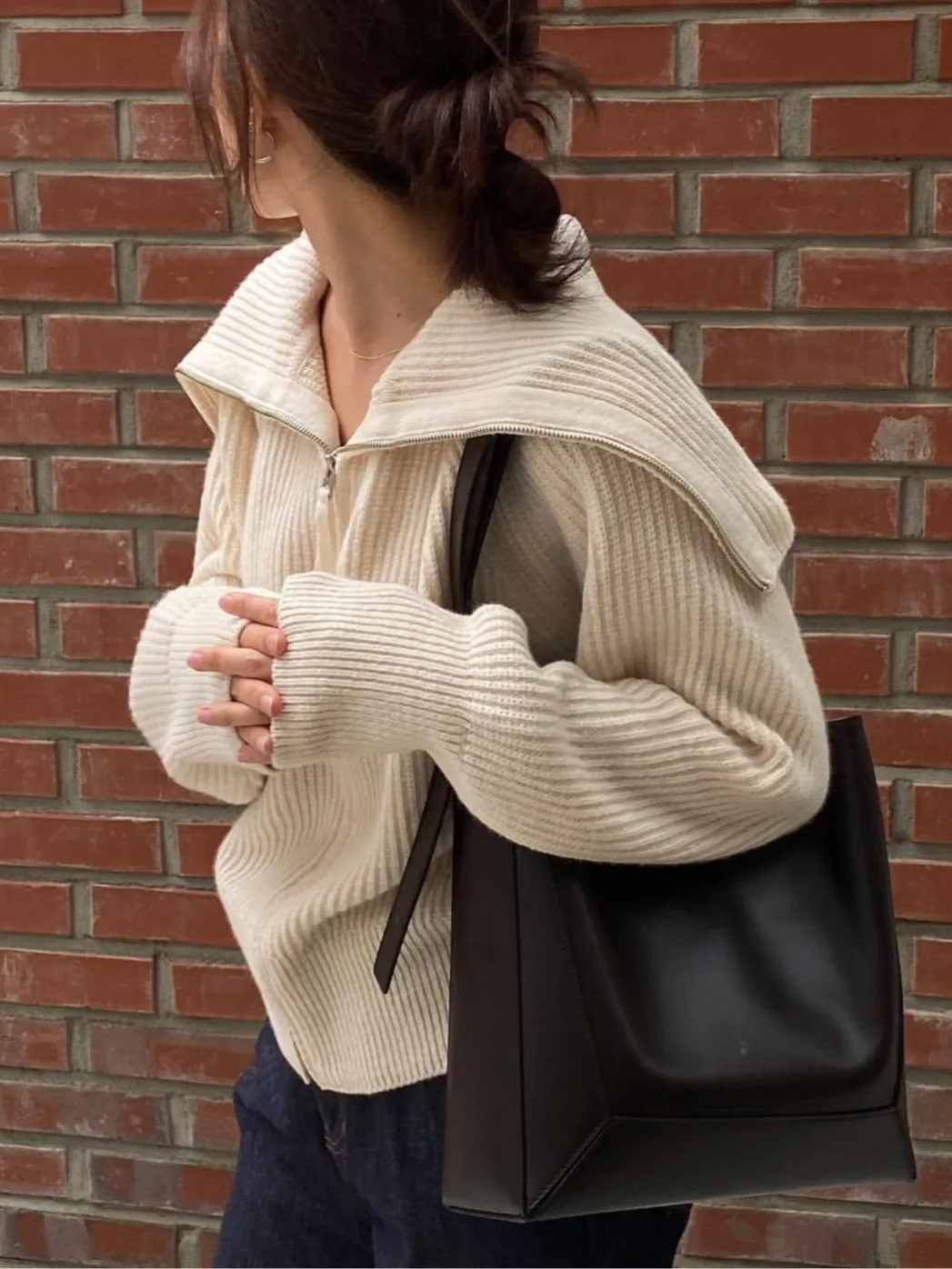 

Loose Fit Long Sve Knitted Sweater Jaet Zipper Collar Design Casual Street Sle Spring Autumn Season Outerwear Coat