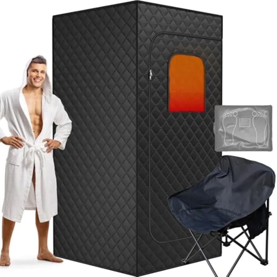 

Portable Infrared Sauna for Home with Heating Foot Pad Black Sauna Chair 3.2' x 3.2' x 6.0' High-Efficiency Infrared Heating Co
