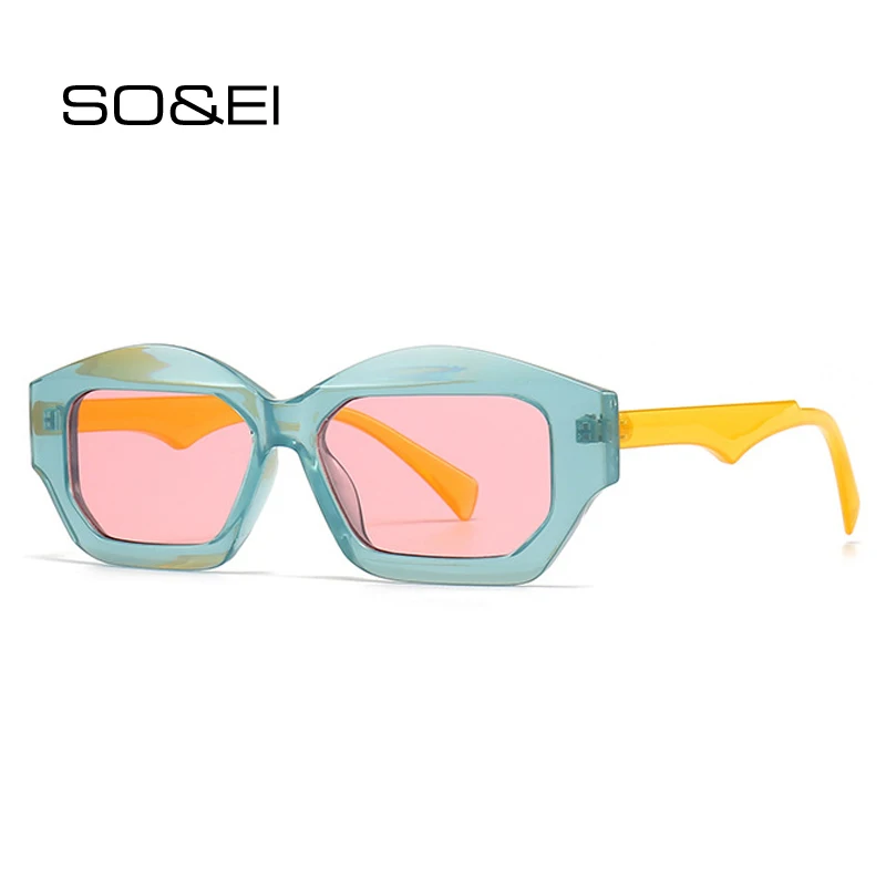 

SO&EI Vintage Polygon Cat Eye Jelly Color Women Trending Sunglasses Fashion Orange Blue Men Sun Glasses