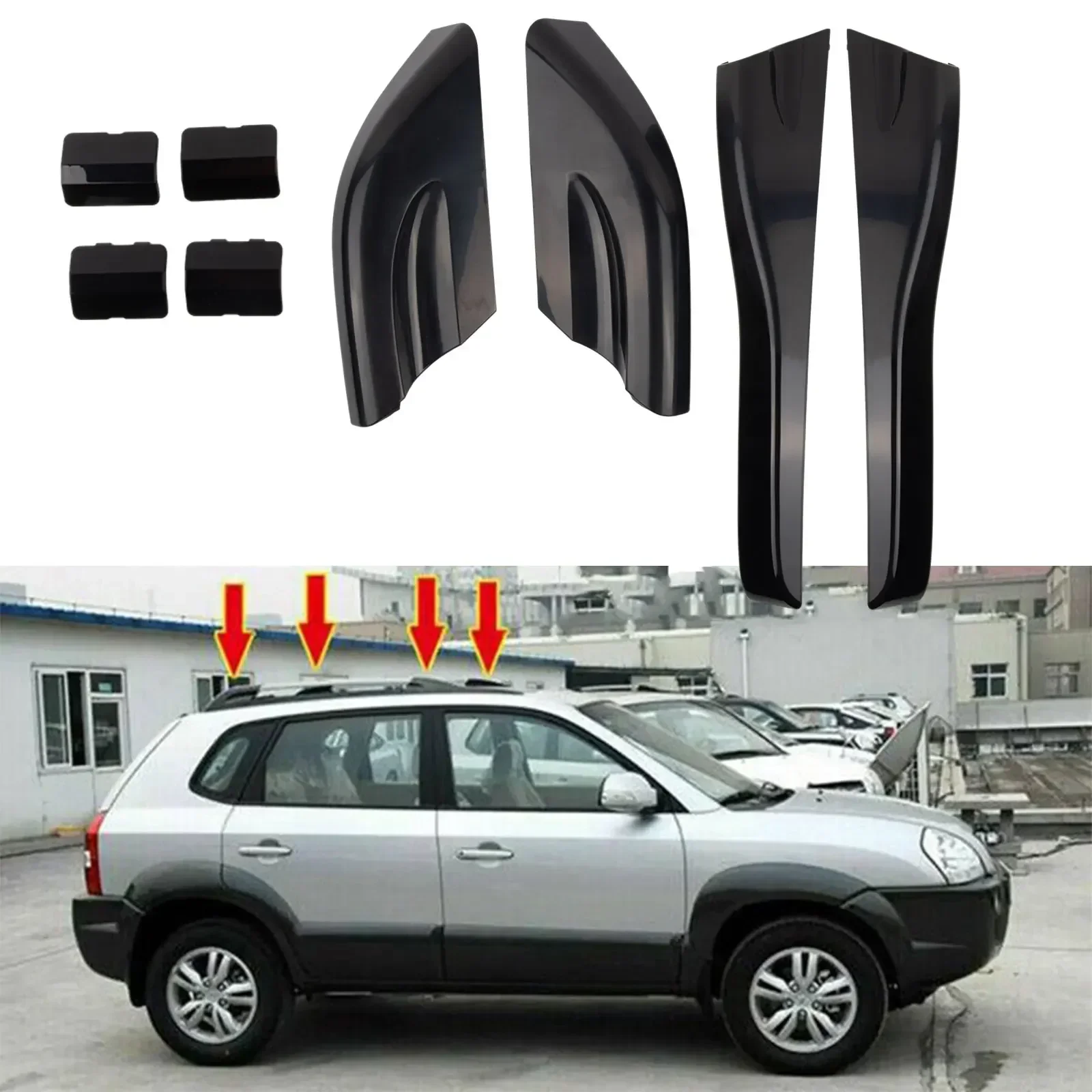 Cars Roof Rack Bar Rail End Protection Cover Shell Cars Styling Roof Rack Covers Black For Hyundai For Tucson 2004/05/06/07/08