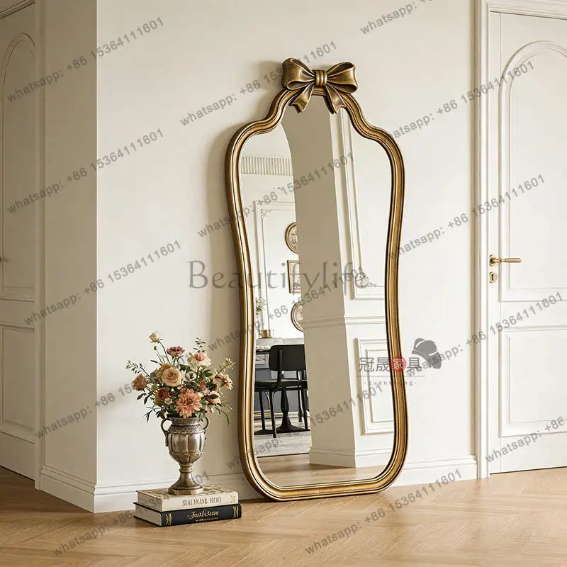 French retro full-length mirror European-style villa special-shaped floor bow fitting mirror