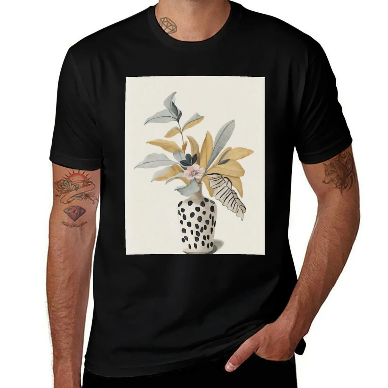 

floral vase, boho vintage botanical illustration T-Shirt Blouse plus size tops blue archive mens clothing