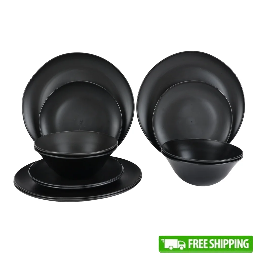 

Eco-Friendly 12-Piece Recycled Plastic Dinnerware Set BPA Free Non-Toxic Lightweight Shatter-Resistant Modern Design Ideal