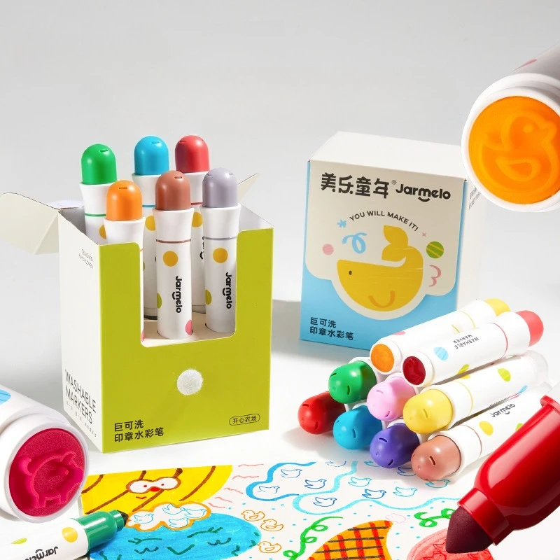 6-color Seal Watercolor Pens Washable Without Odor and Alcohol for Children's Painting Graffiti Art Enlightenment