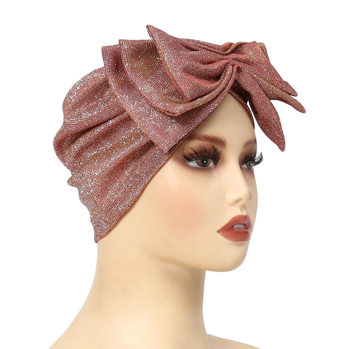 Frauen Hijab Hut Glitter großen Bogen Kopftuch muslimische Hochzeit Turban Schals Französisch Retro Blume Kopfkappe Mode Damen Bandana