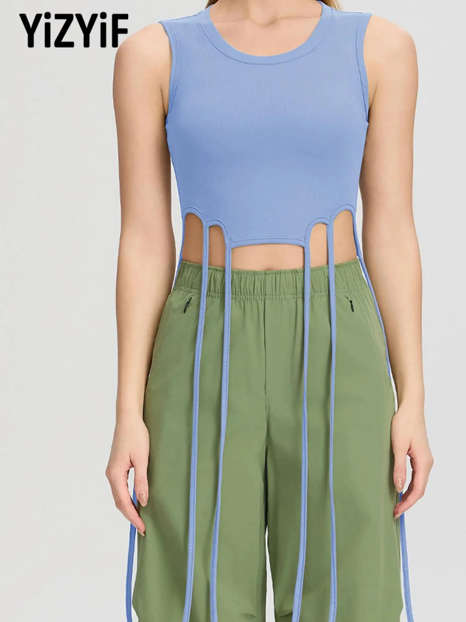 

Womens Yoga Vest Irregular Strappy Hem Cropped Tank Top Lightweight Stretchy for Outdoor Sports Casual Daily Summer Active