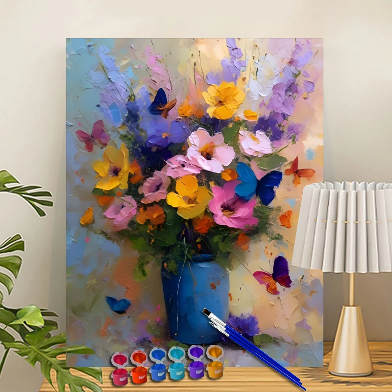 

Painting By Numbers Blue Bottle Butterfly Acrylic Paint Canvas Dropshipping Portrait Family Children Photo Christmas gifts