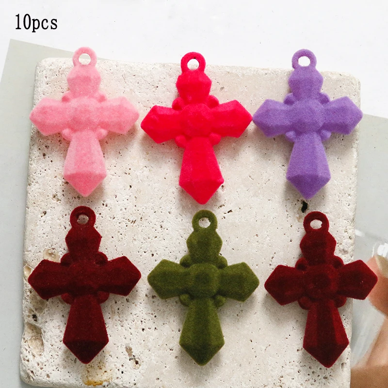 

10Pcs colored Flocked Cross Charms Plush resin Pendant for make DIY Jewelry Necklace Earrings hairpin Accessories Supplies