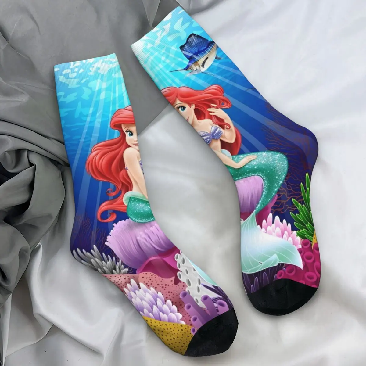 The Little Mermaid Cartoon Stockings Unisex Men Socks Medium Soft Casual Socks Autumn Outdoor Sports Anti Bacterial Graphic Sock