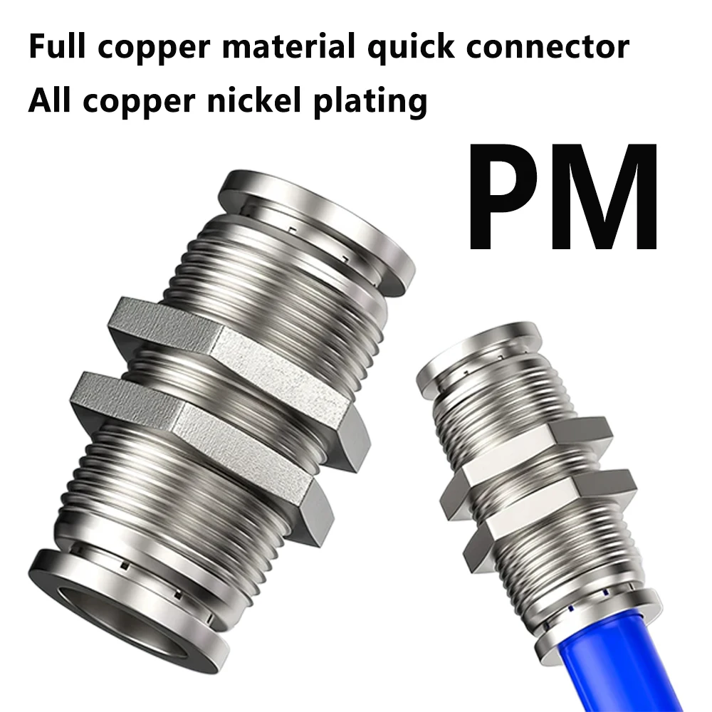 Pneumatic Quick Connector PM Partition Through Board Straight Through All Copper Nickel Plated PU Air Hose Quick Plug Connector