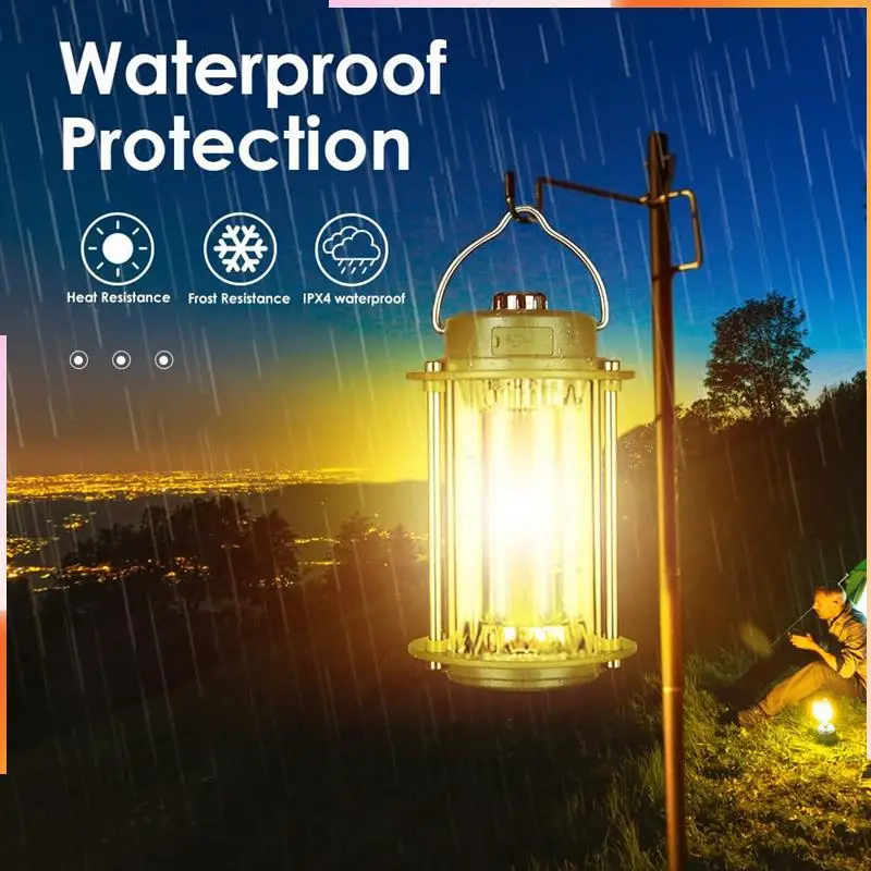 A92Z USB Rechargeable Portable Lantern Camping Light Flashlight Handheld LED Light Outdoor Waterproof 3 Color Light Source