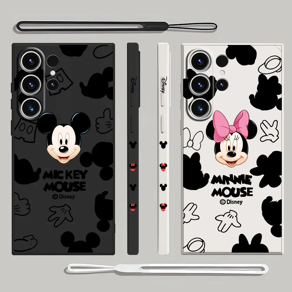 Disney Mickey Mouse Minnie Case for Samsung Galaxy S23 S24 Ultra 5G S21 S10 S20 FE S9 S8 Note 20 Ultra 10 Plus Square Liquid Bag