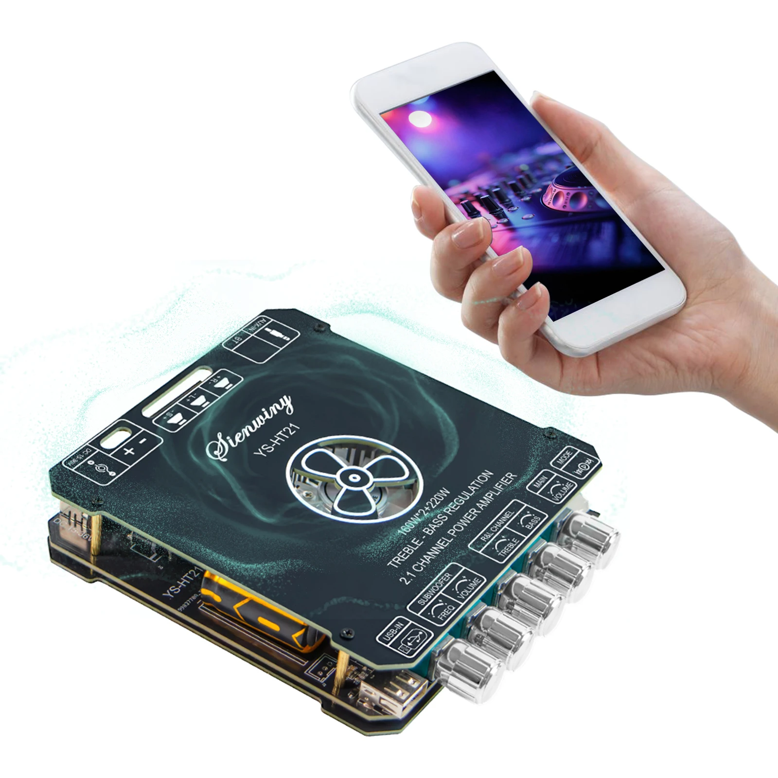 YS-HT21 2.1 Channel Digital Audio Amplifier 160Wx2+220W TWS Wireless Bluetooth HiFi Power Amplifier Upgraded High Tone Subwoofer
