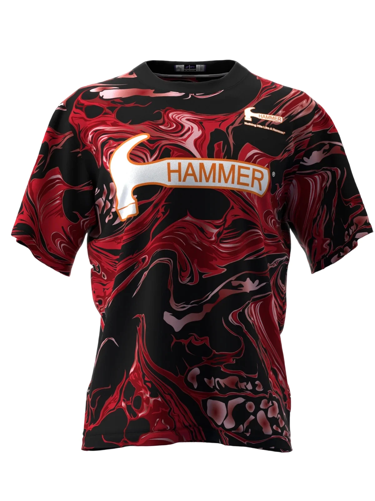 Red Black Swirl Marble Art Bowling Jersey Short Sleeve, Quick Dry Breathable For Fan Meetup And Sports Theme Gathering